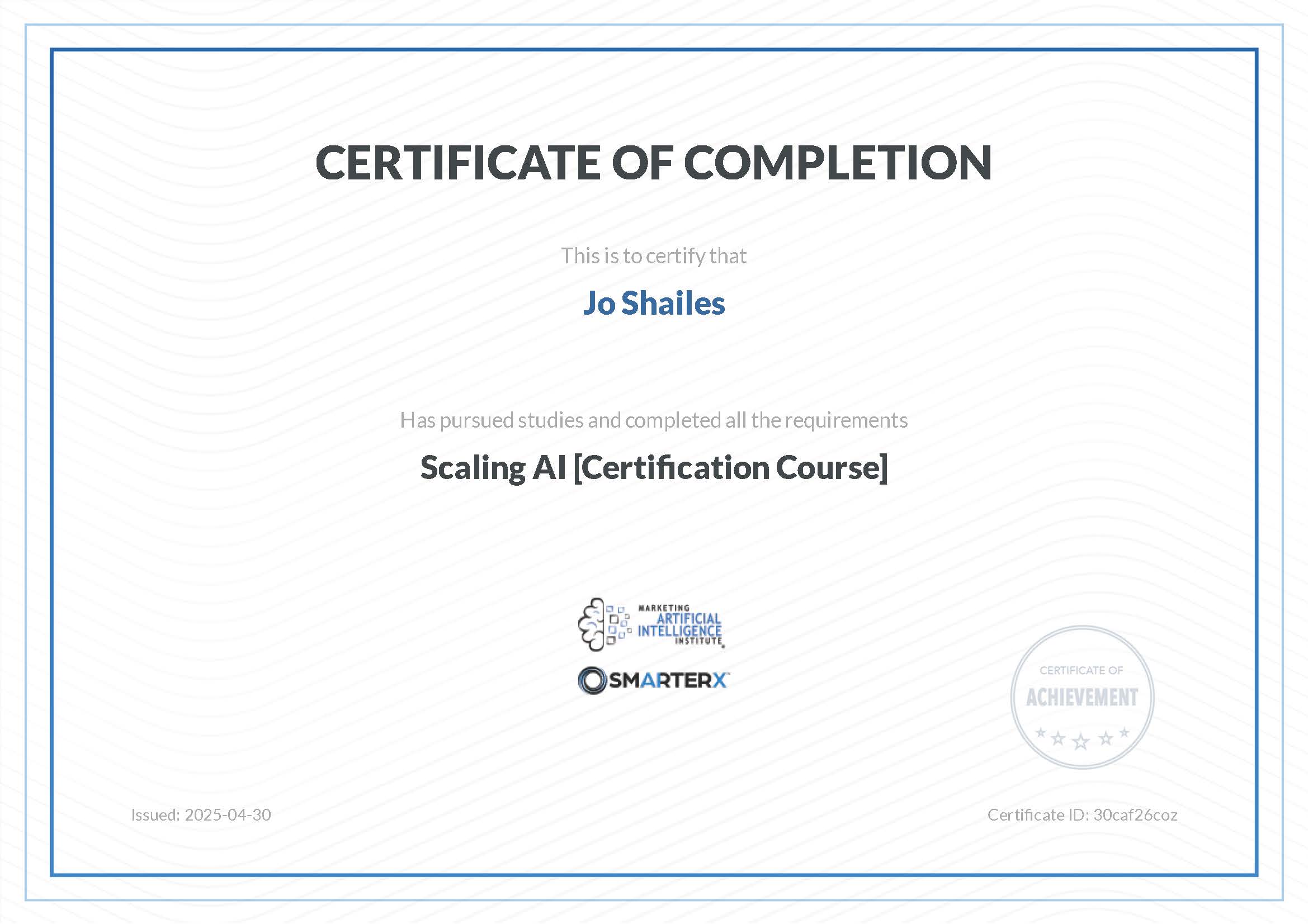 Scaling AI Certification Achieved by Jo Shailes